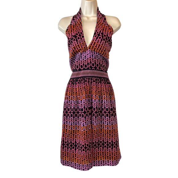 TRINA TURK Silk Dress the Campania Loop Halter Cocktail Dress Women's Size 10 - Picture 6 of 16
